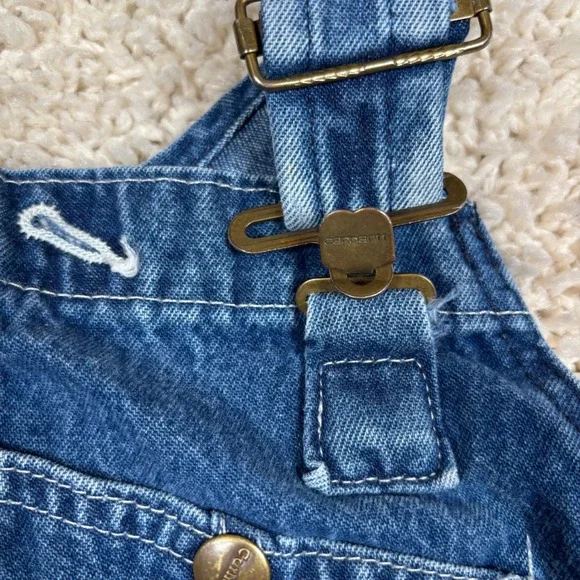 Carhartt R07 DST Denim Bib Overalls Men 38x32 Dark Stone Blue Excellent Workwear - Picture 3 of 10